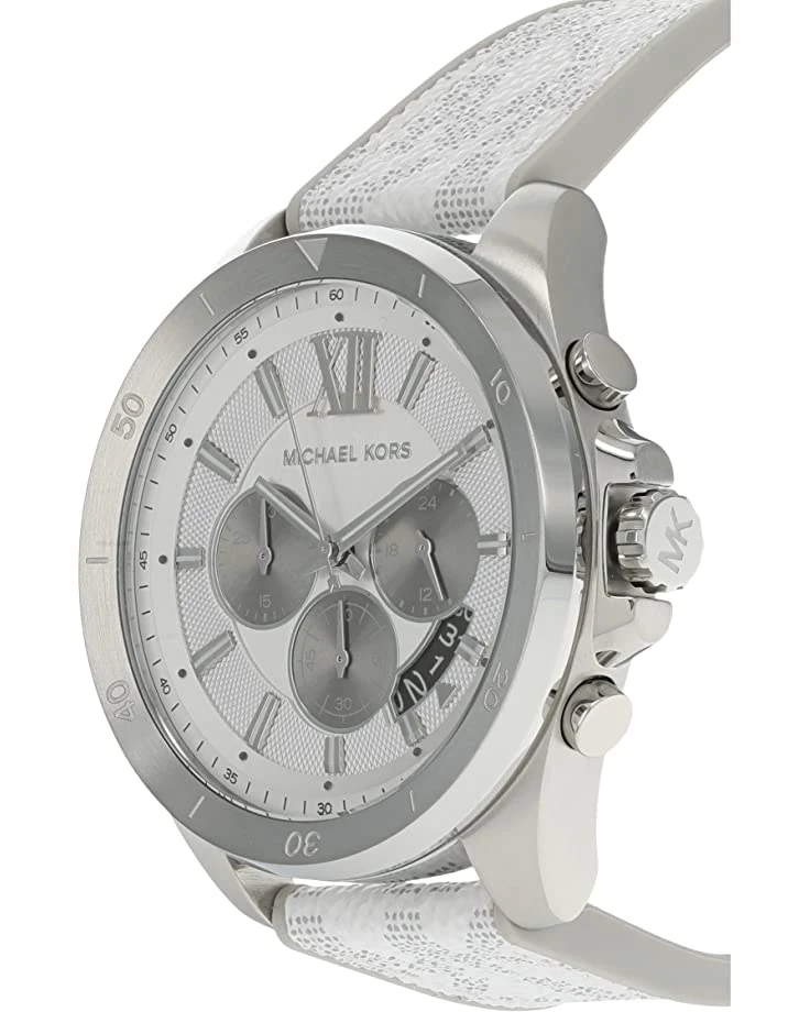 71WQmycMXxL._AC_SR736920_.jpg Michael Kors MK8949 - Brecken Chronograph Silicone Strap with Optic White PVC Inlay Watch | Fashion Watches -Michael Kors Sales Shop