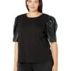 MICHAEL Michael Kors Plus Size T-Shirt with Leather Sleeve | Shirts & Tops