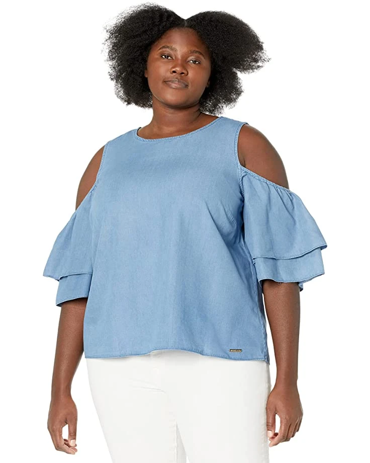 8168A7b0fGL._AC_SR736920_.jpg MICHAEL Michael Kors Plus Size Tencel Cold-Shoulder Ruffle Top | Shirts & Tops -Michael Kors Sales Shop 8168A7b0fGL. AC SR736920