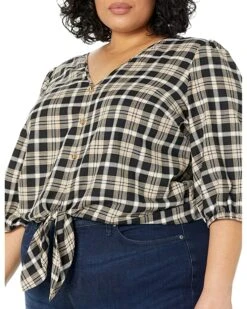 MICHAEL Michael Kors Plus Size Yarn-Dye Flannel Tie Front Top | Shirts & Tops -Michael Kors Sales Shop 91gCAPS7AUL. AC SR736920
